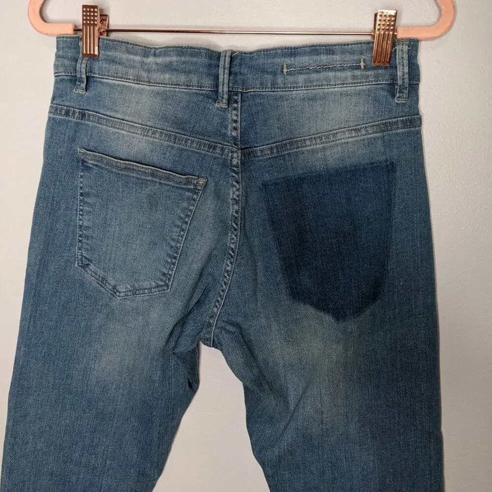Hope Blue Distressed Stay Patch Relaxed Denim Jeans Size 26